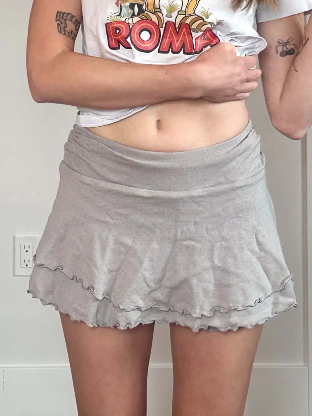 Light Gray Ruffled Mini Skirt - Picture 2 of 6